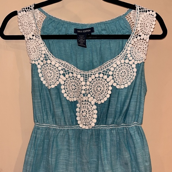 Max Edition summery dress teal color size medium 100% cotton outer, lined - Picture 2 of 6